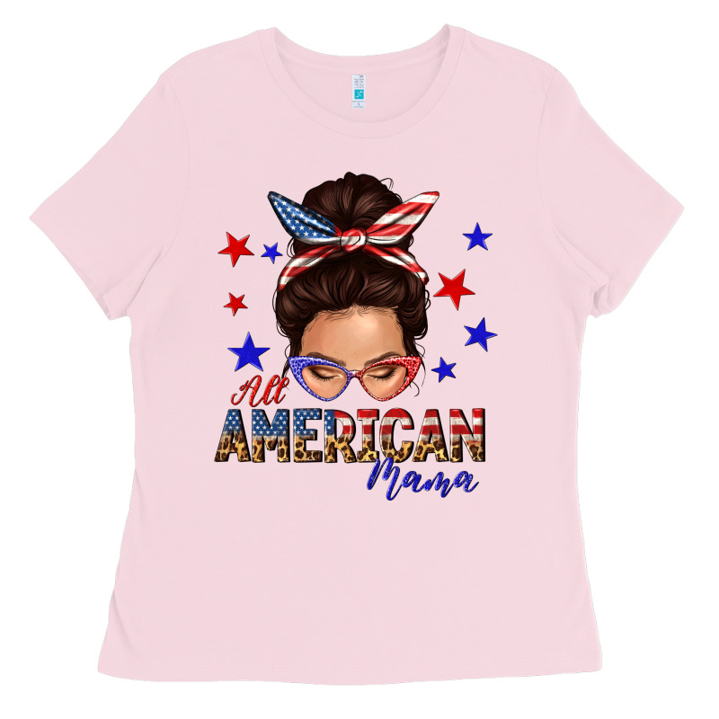 All American Mama Messy Bun Ladies Tee by texasbilliewilder | Teevron