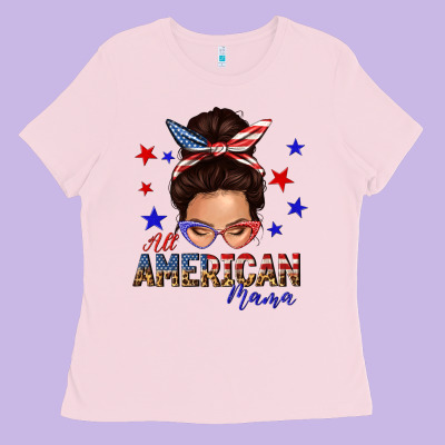 All American Mama Messy Bun Ladies Tee Designed By Texasbilliewilder