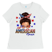 White all american mama messy bun Ladies Tee - texasbilliewilder