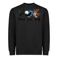Black peace love wolf head Heavyweight Sweatshirt - LillyAllenDesigns