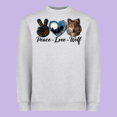 Peace Love Wolf Head Heavyweight Sweatshirt Designed By Lillyallendesigns