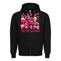 Black Tis' the season pink Christmas gnomes truck Zipper Hoodie - NancyCooperArtShop
