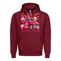 Burgundy Tis' the season pink Christmas gnomes truck Zipper Hoodie - NancyCooperArtShop