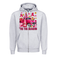 Heather Grey Tis' the season pink Christmas gnomes truck Zipper Hoodie - NancyCooperArtShop