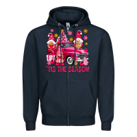 Navy Tis' the season pink Christmas gnomes truck Zipper Hoodie - NancyCooperArtShop