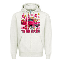 Oatmeal Heather Tis' the season pink Christmas gnomes truck Zipper Hoodie - NancyCooperArtShop