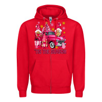 Red Tis' the season pink Christmas gnomes truck Zipper Hoodie - NancyCooperArtShop