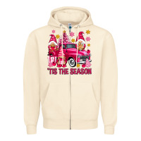 Sandshell Tis' the season pink Christmas gnomes truck Zipper Hoodie - NancyCooperArtShop