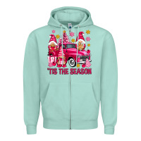 Seafoam Tis' the season pink Christmas gnomes truck Zipper Hoodie - NancyCooperArtShop