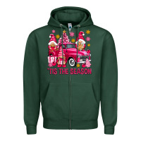 Sports Green Tis' the season pink Christmas gnomes truck Zipper Hoodie - NancyCooperArtShop