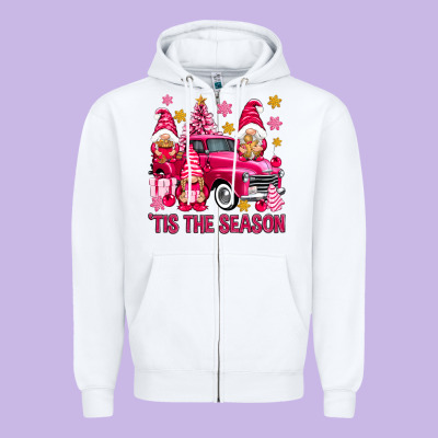 Tis' The Season Pink Christmas Gnomes Truck Zipper Hoodie Designed By Nancycooperartshop