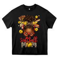 Black softball mom afro messy bun Heavy Core Tee - texasbilliewilder