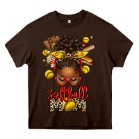 Chocolate Brown softball mom afro messy bun Heavy Core Tee - texasbilliewilder