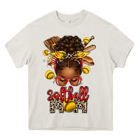 Cream softball mom afro messy bun Heavy Core Tee - texasbilliewilder