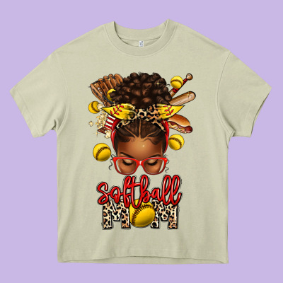 Softball Mom Afro Messy Bun Heavy Core Tee Designed By Texasbilliewilder