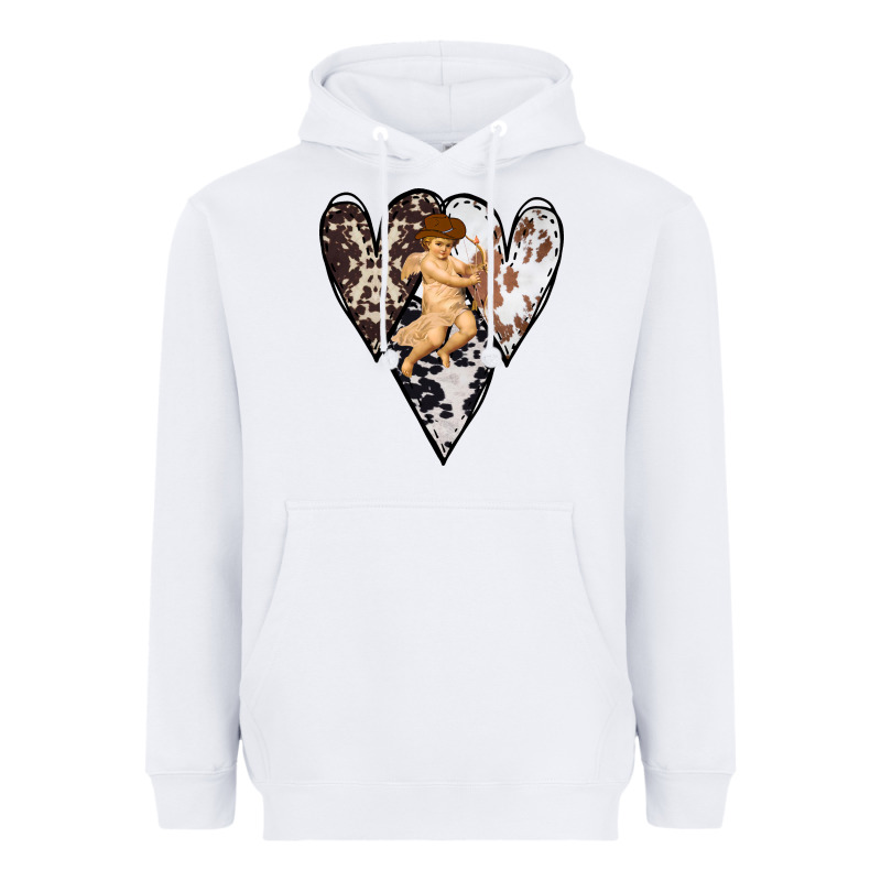 Country Cupid Valentine Cowhide Heart Heavyweight Hoodie by Bettercallsaul | Teevron