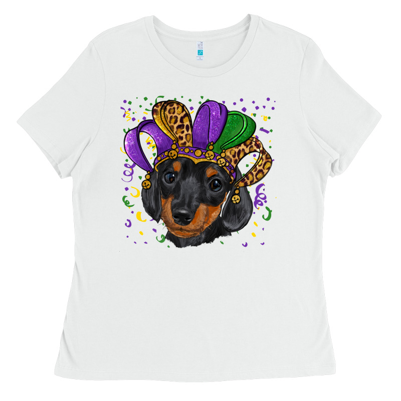 Mardi Gras Hat Dachshund Puppy Ladies Tee by RanaPortraitStore | Teevron
