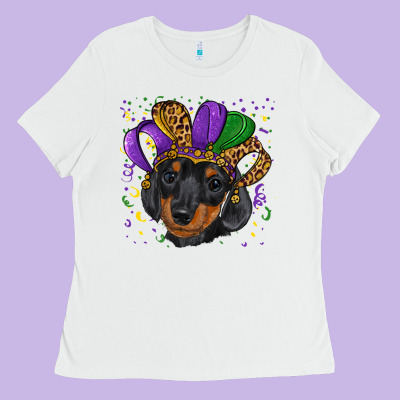 Mardi Gras Hat Dachshund Puppy Ladies Tee Designed By Ranaportraitstore