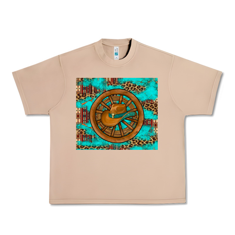 Cowboy Hat Turquoise Aztec Background Old Wheel Urban Heavy Tee by Artiststas | Teevron