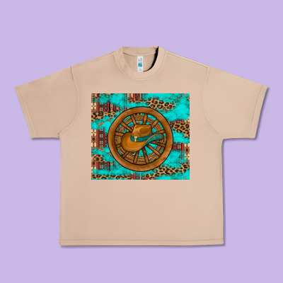 Cowboy Hat Turquoise Aztec Background Old Wheel Urban Heavy Tee Designed By Artiststas
