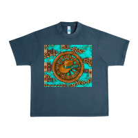 Midnight Navy cowboy hat turquoise aztec background old wheel Urban Heavy Tee - Artiststas