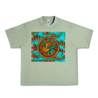 Oil Green cowboy hat turquoise aztec background old wheel Urban Heavy Tee - Artiststas