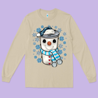 Snowman Coffee Cup Long Sleeve Tee Designed By Jahusdesignshop
