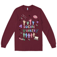 Burgundy social worker Long Sleeve Tee - MaliasSmallBusiness