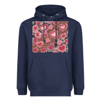 Navy valentine's day hearts with leopard and cowhide Heavyweight Hoodie - RanaPortraitStore