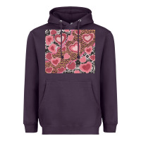 Plum valentine's day hearts with leopard and cowhide Heavyweight Hoodie - RanaPortraitStore