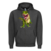 Charcoal Heather T-rex Zipper Hoodie - MaliasSmallBusiness