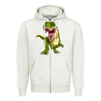 Oatmeal Heather T-rex Zipper Hoodie - MaliasSmallBusiness