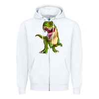 White T-rex Zipper Hoodie - MaliasSmallBusiness