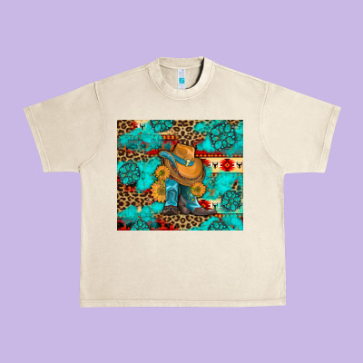 Cowboy Boots With Turquoise And Aztec Urban Heavy Tee Designed By Artiststas