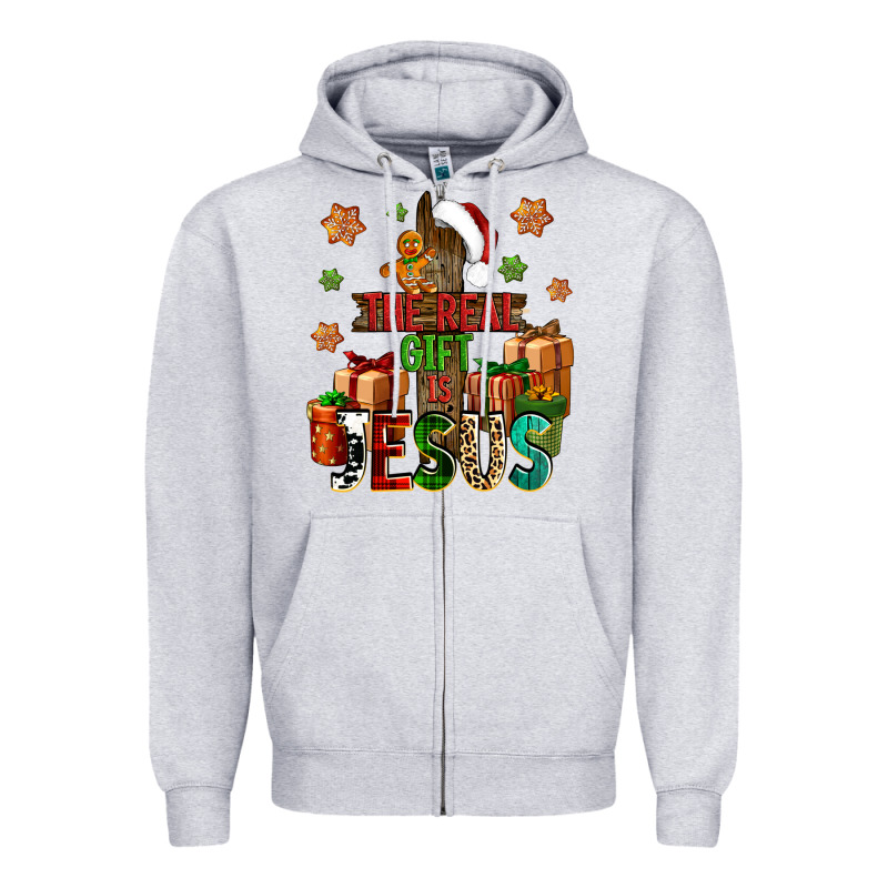 The Real Gift Is Jesus Zipper Hoodie by NancyCooperArtShop | Teevron