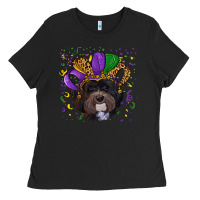 Black mardi gras hat havanese dog Ladies Tee - RanaPortraitStore