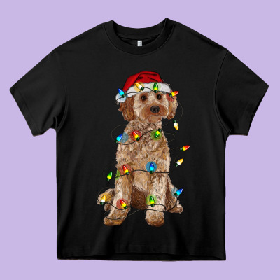Cockapoo With Christmas Lights Heavy Core Tee Designed By Ranaportraitstore