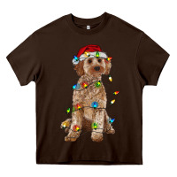 Chocolate Brown cockapoo with christmas lights Heavy Core Tee - RanaPortraitStore