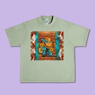 Cowboy Boots Turquoise Aztec Cowhide Urban Heavy Tee Designed By Artiststas