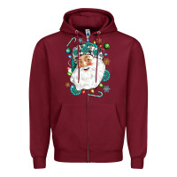 Burgundy Western Santa Christmas Zipper Hoodie - NancyCooperArtShop