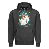 Charcoal Heather Western Santa Christmas Zipper Hoodie - NancyCooperArtShop