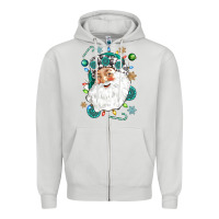 Dove Grey Western Santa Christmas Zipper Hoodie - NancyCooperArtShop