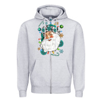 Heather Grey Western Santa Christmas Zipper Hoodie - NancyCooperArtShop