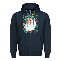 Navy Western Santa Christmas Zipper Hoodie - NancyCooperArtShop