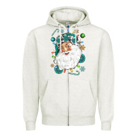 Oatmeal Heather Western Santa Christmas Zipper Hoodie - NancyCooperArtShop
