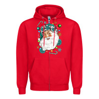Red Western Santa Christmas Zipper Hoodie - NancyCooperArtShop