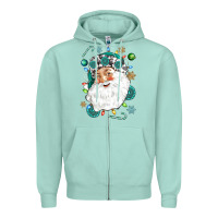 Seafoam Western Santa Christmas Zipper Hoodie - NancyCooperArtShop