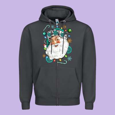 Western Santa Christmas Zipper Hoodie Designed By Nancycooperartshop