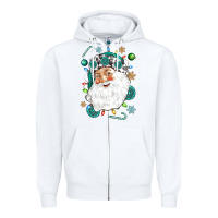 White Western Santa Christmas Zipper Hoodie - NancyCooperArtShop