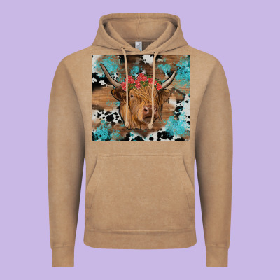 Western Roses Cow Vintage Hoodie Designed By Ranaportraitstore